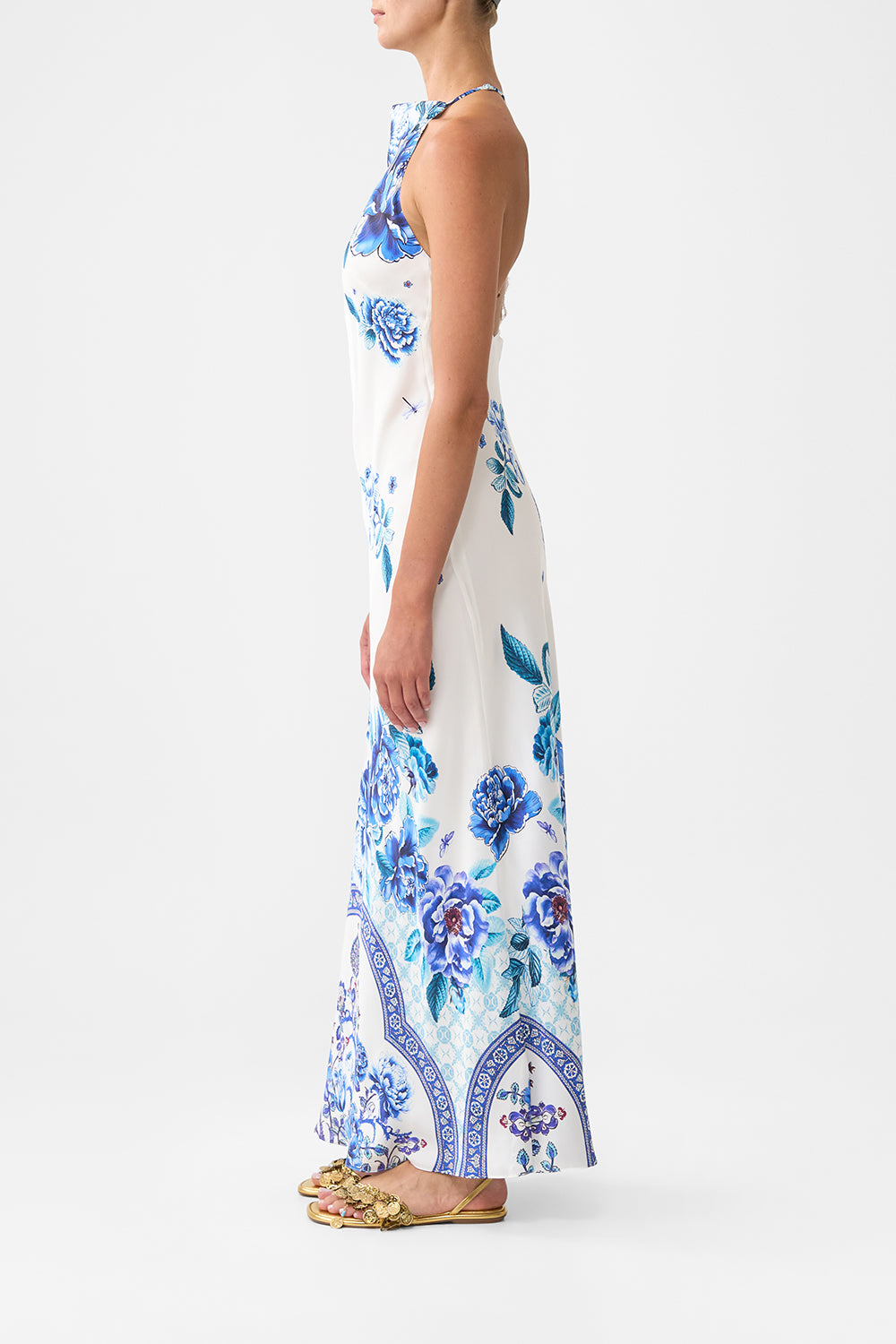 The CAMILLA HALTER SLIP DRESS WITH LACE STRAP A CERAMIC GARDEN