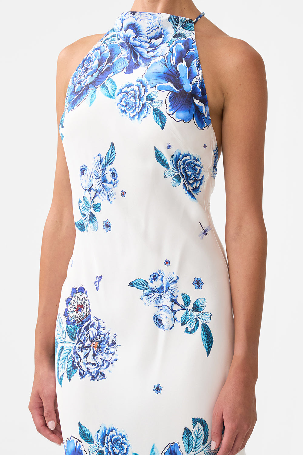 The CAMILLA HALTER SLIP DRESS WITH LACE STRAP A CERAMIC GARDEN