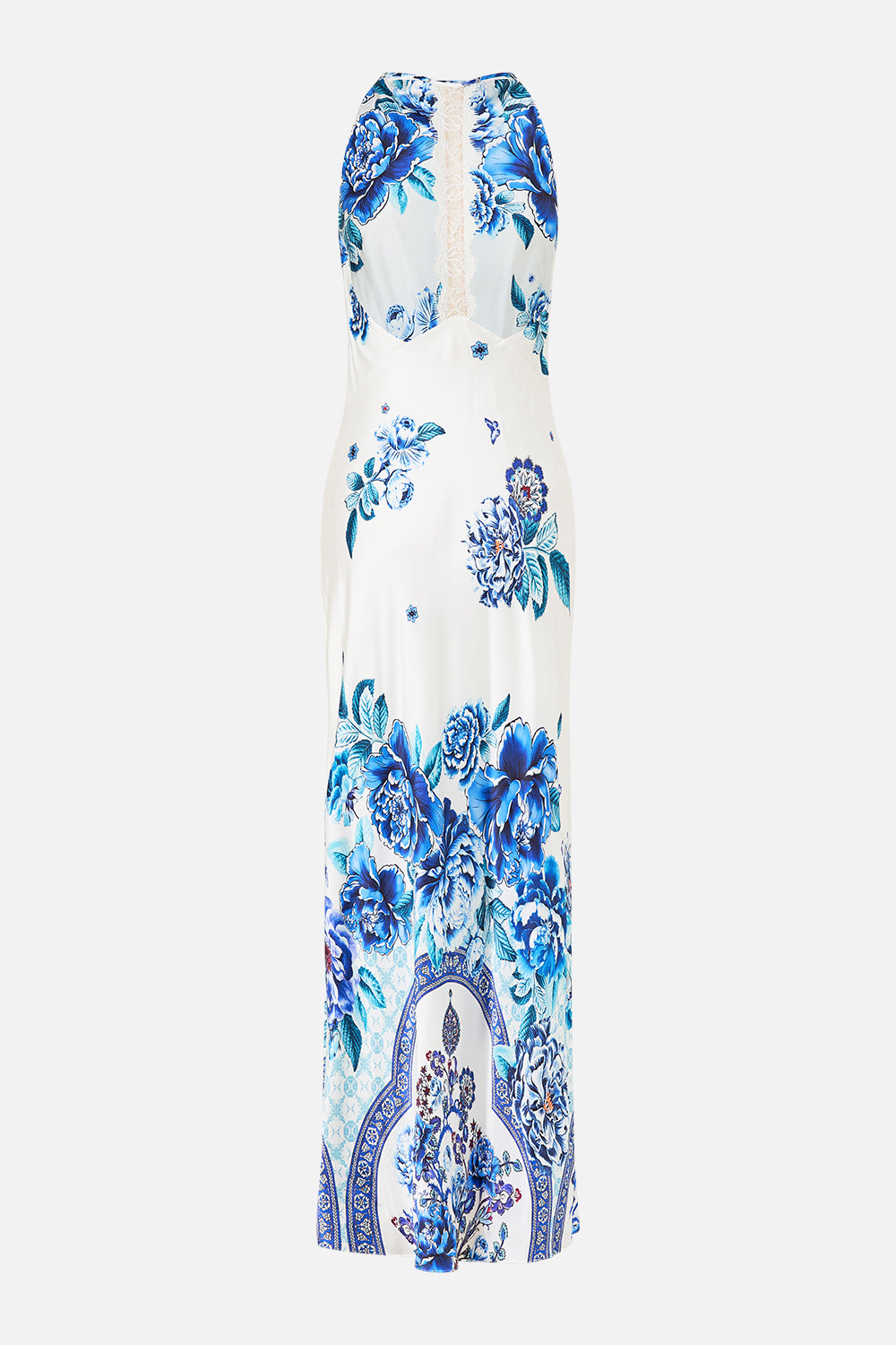 The CAMILLA HALTER SLIP DRESS WITH LACE STRAP A CERAMIC GARDEN