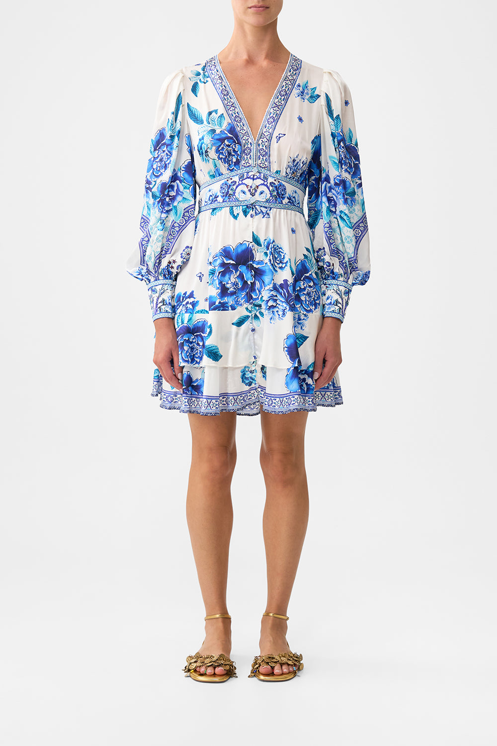 The CAMILLA BUTTON FRONT FRILL DRESS A CERAMIC GARDENA CERAMIC GARDEN