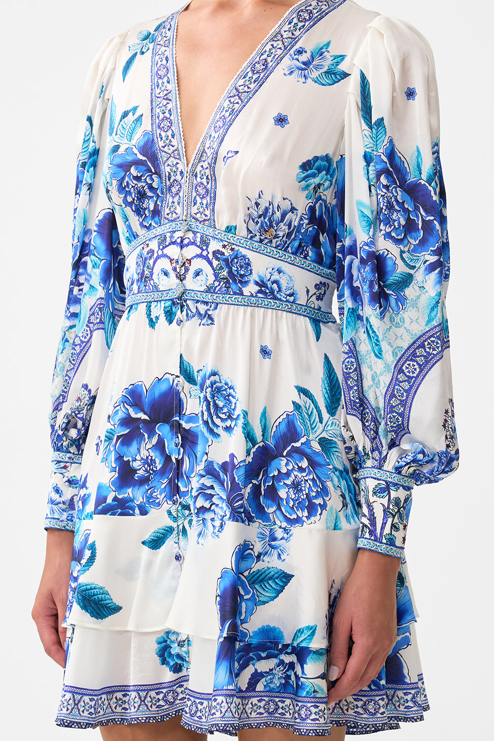 The CAMILLA BUTTON FRONT FRILL DRESS A CERAMIC GARDEN