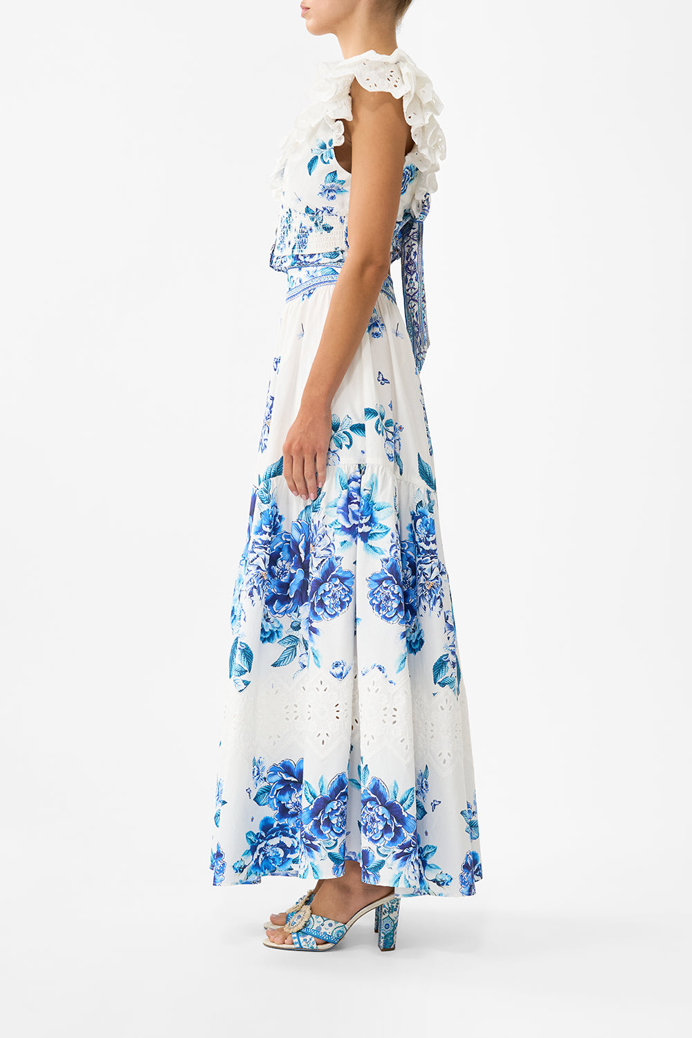 The CAMILLA DEEP V FRILL SHORT SLEEVE TOP A CERAMIC GARDEN