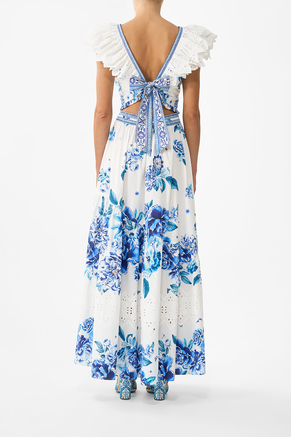 The CAMILLA DEEP V FRILL SHORT SLEEVE TOP A CERAMIC GARDEN