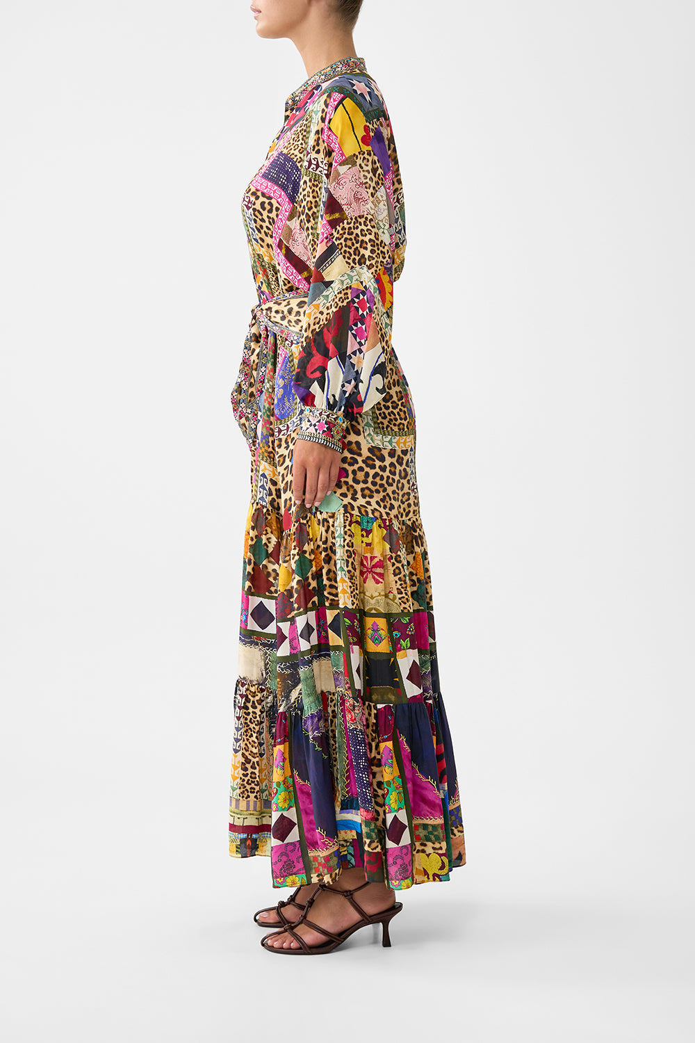 The CAMILLA TIERED SHIRTDRESS WITH WIDE WAIST TIE EMBROIDERED EVER AFTER