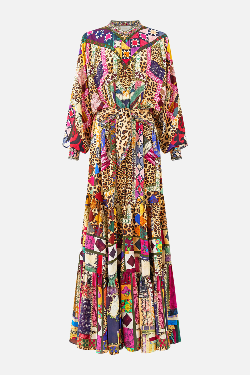 TIERED SHIRTDRESS WITH WIDE WAIST TIE EMBROIDERED EVER AFTER