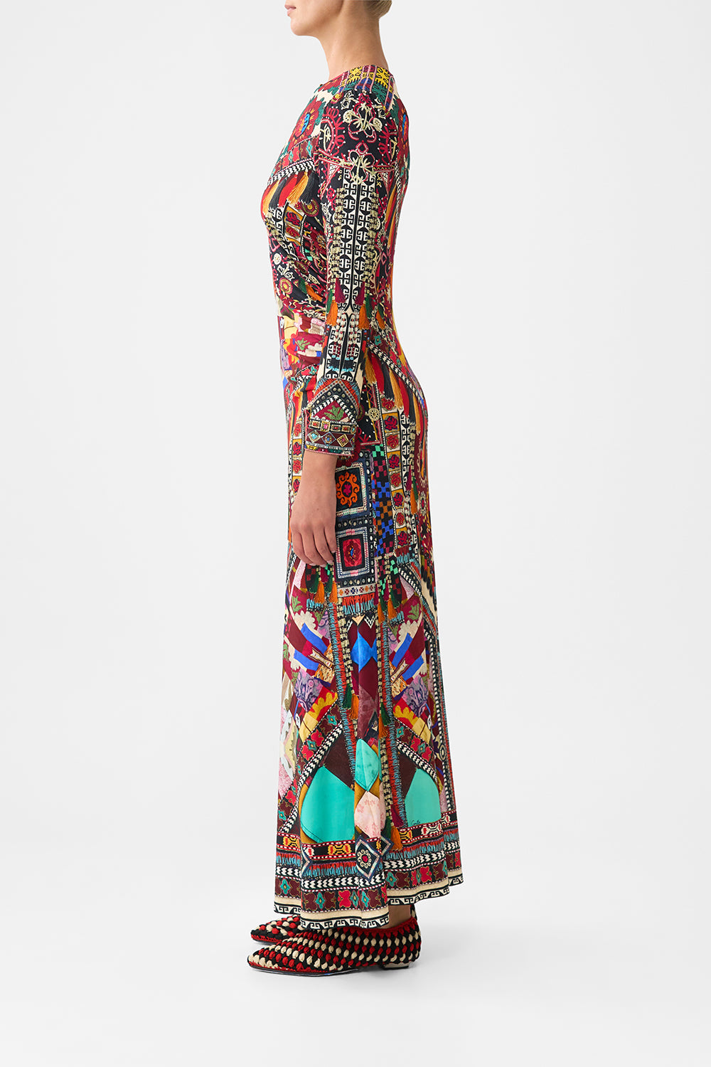 The CAMILLA GATHERED JERSEY LONG DRESS PATCHWORK ALCHEMY