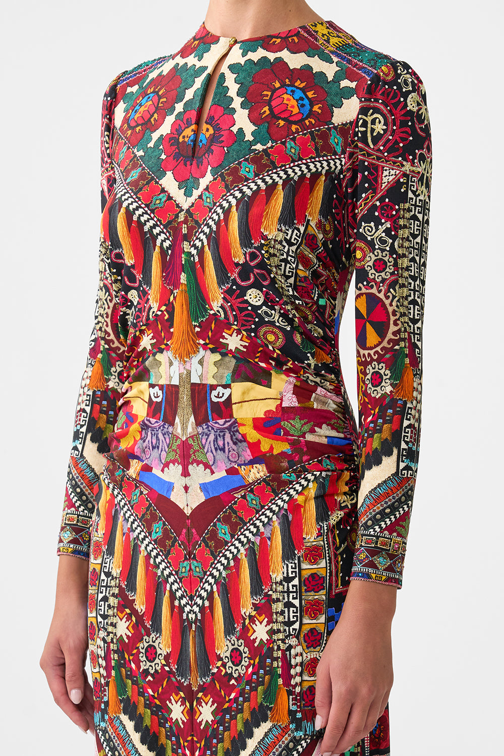 The CAMILLA GATHERED JERSEY LONG DRESS PATCHWORK ALCHEMY