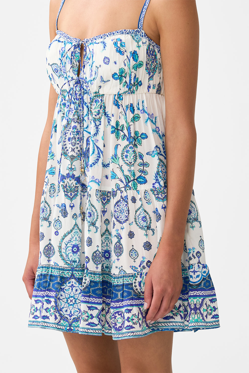 The CAMILLA GATHERED BUST TIERED MINI DRESS ISNIK LULLABY