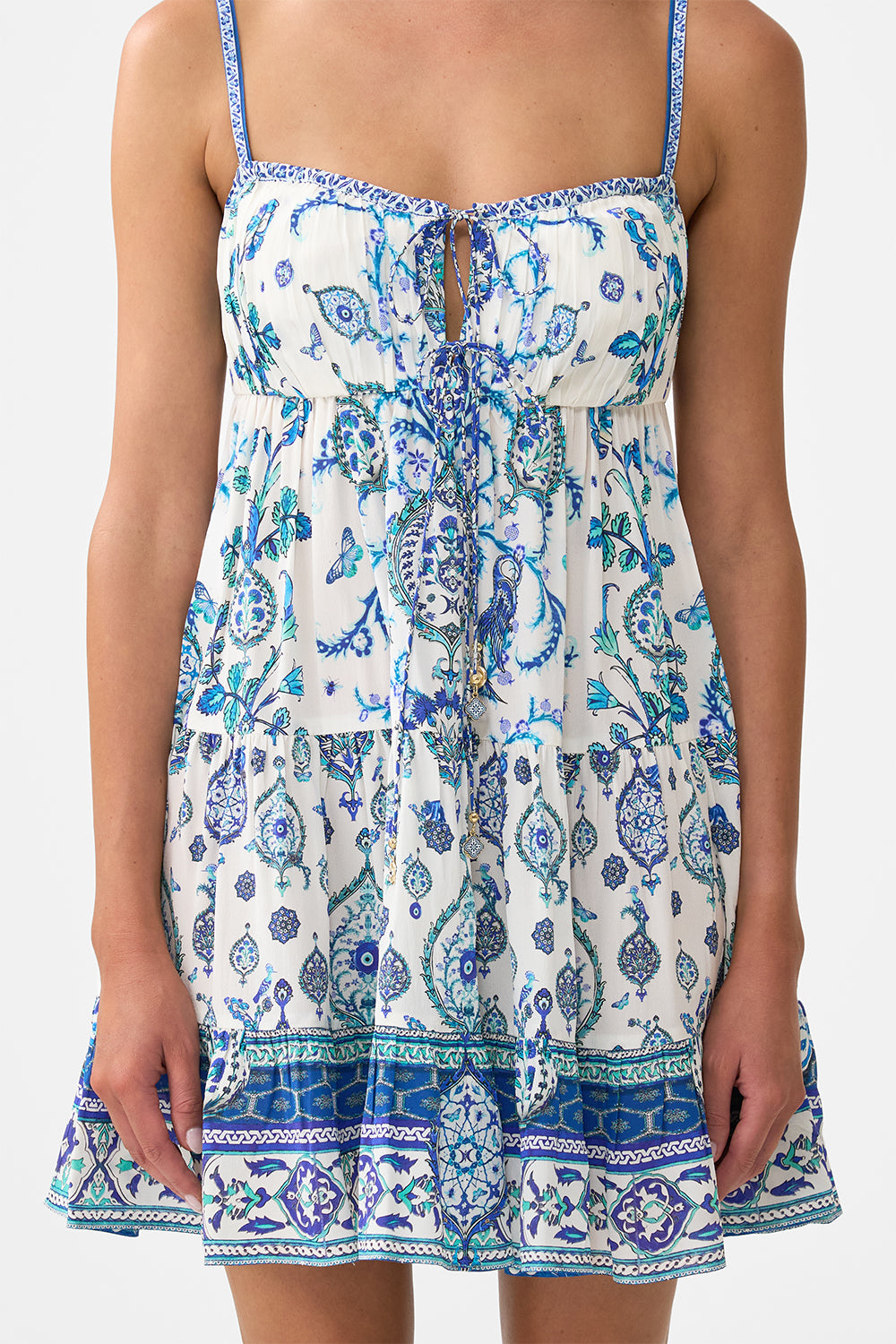 The CAMILLA GATHERED BUST TIERED MINI DRESS ISNIK LULLABY
