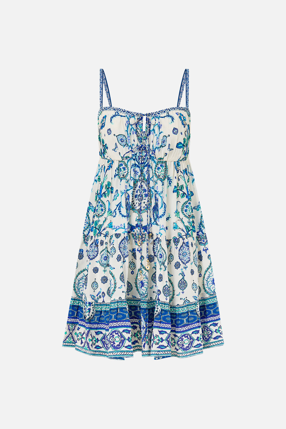 The CAMILLA GATHERED BUST TIERED MINI DRESS ISNIK LULLABY