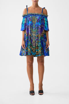 OFF SHOULDER FRILL DRESS WITH STRAPS COSMIC ZOOLOGY