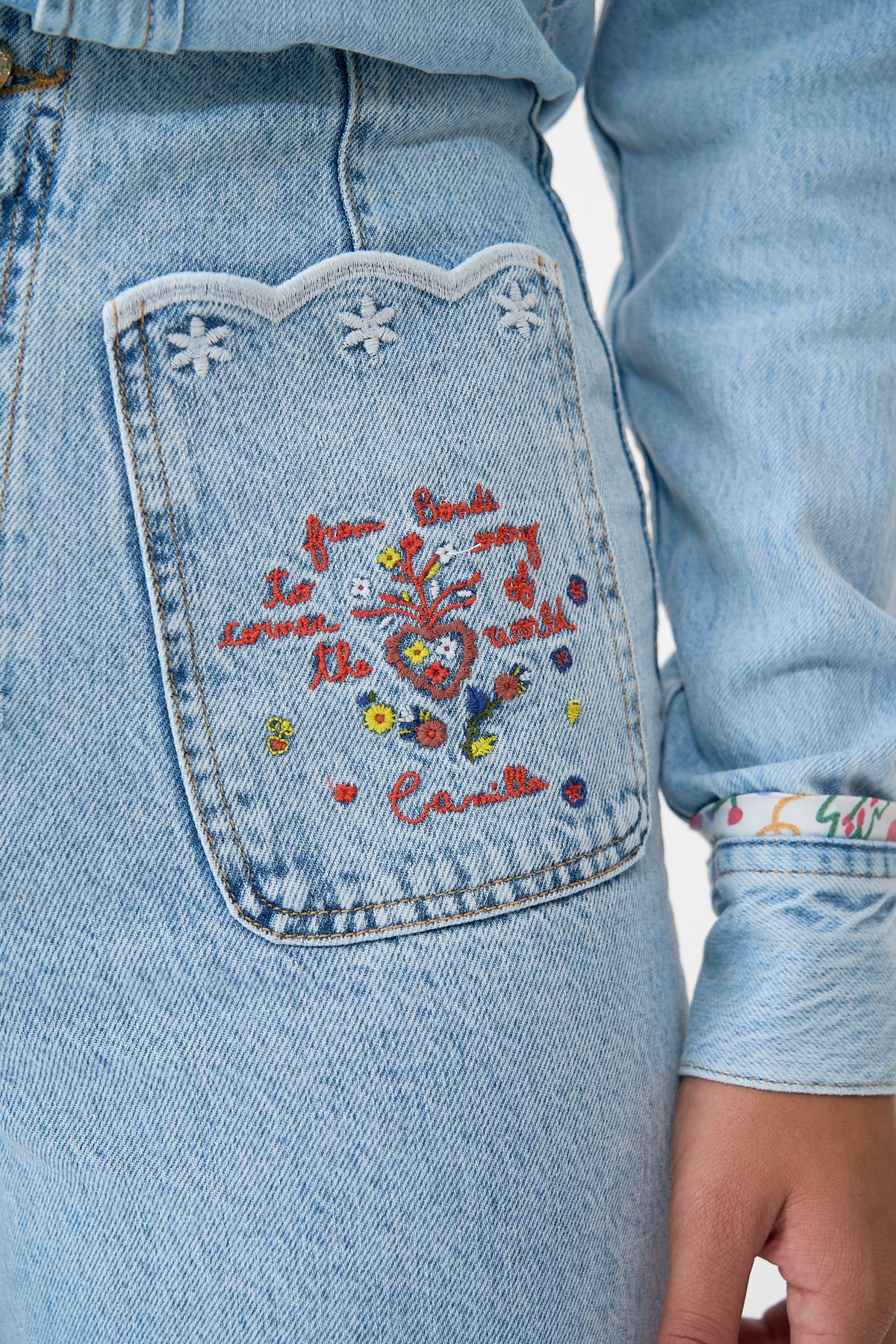 The CAMILLA Luna Kitsch Stitch High Rise Wide Leg Jean in our Denim print.