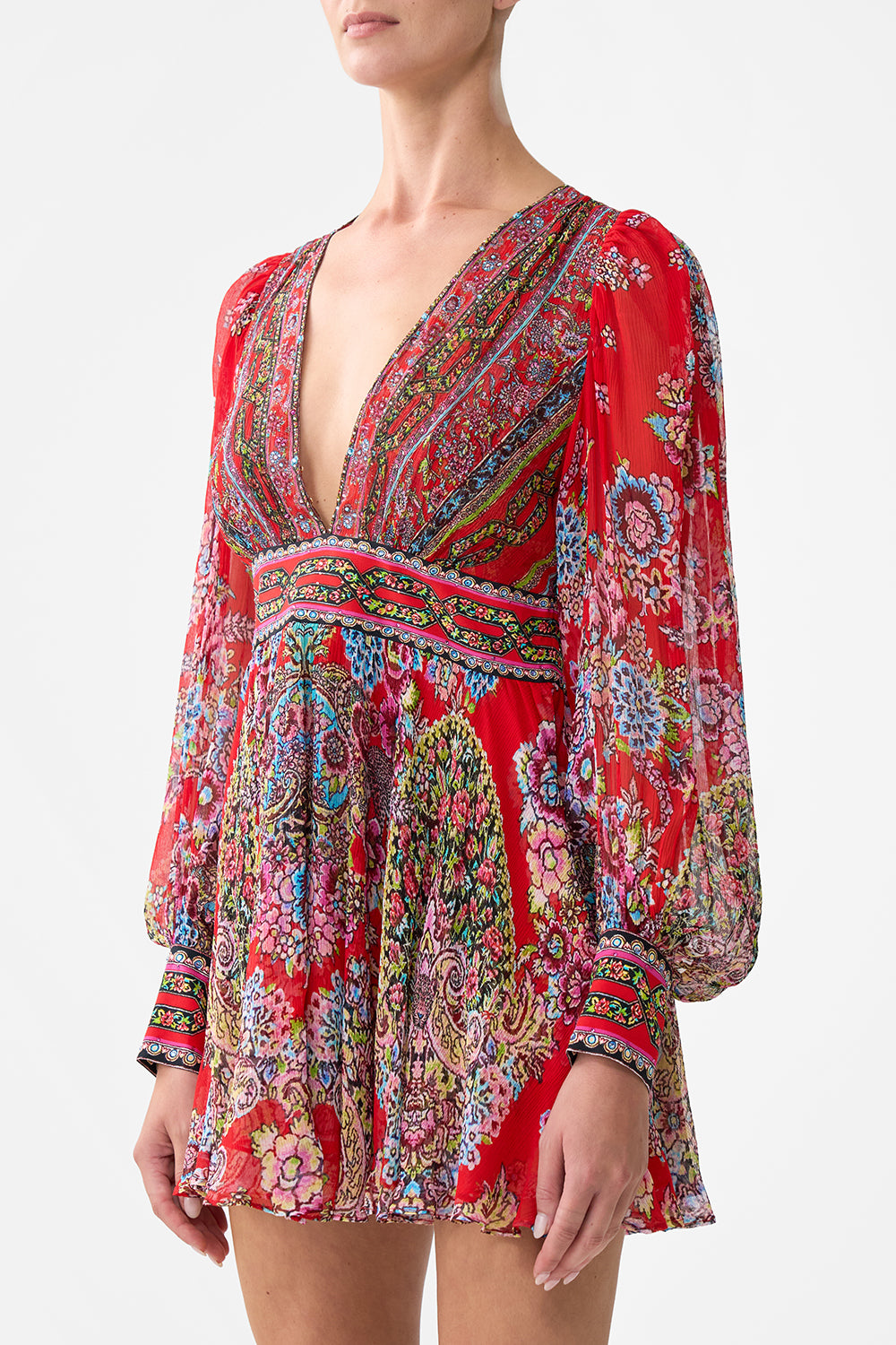 The CAMILLA SHORT DRESS WITH BLOUSON SLEEVE ARTISANS OF ANATOLIA