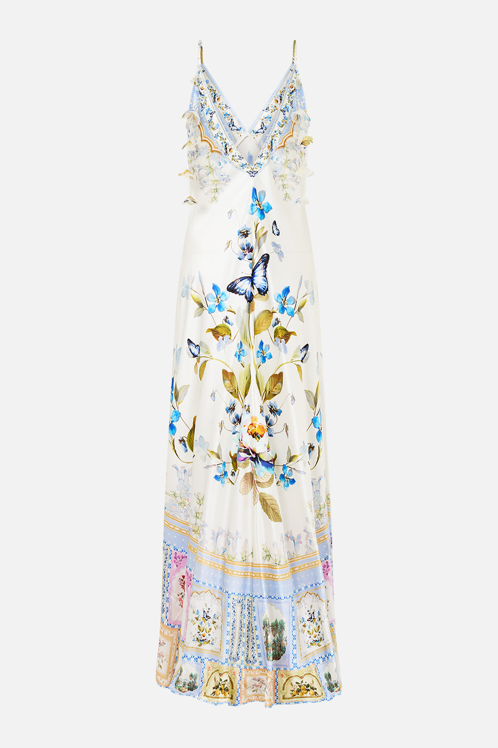 V-NECK LONG BIAS SLIP DRESS WITH TRAIN BOTANICAL BALLADS