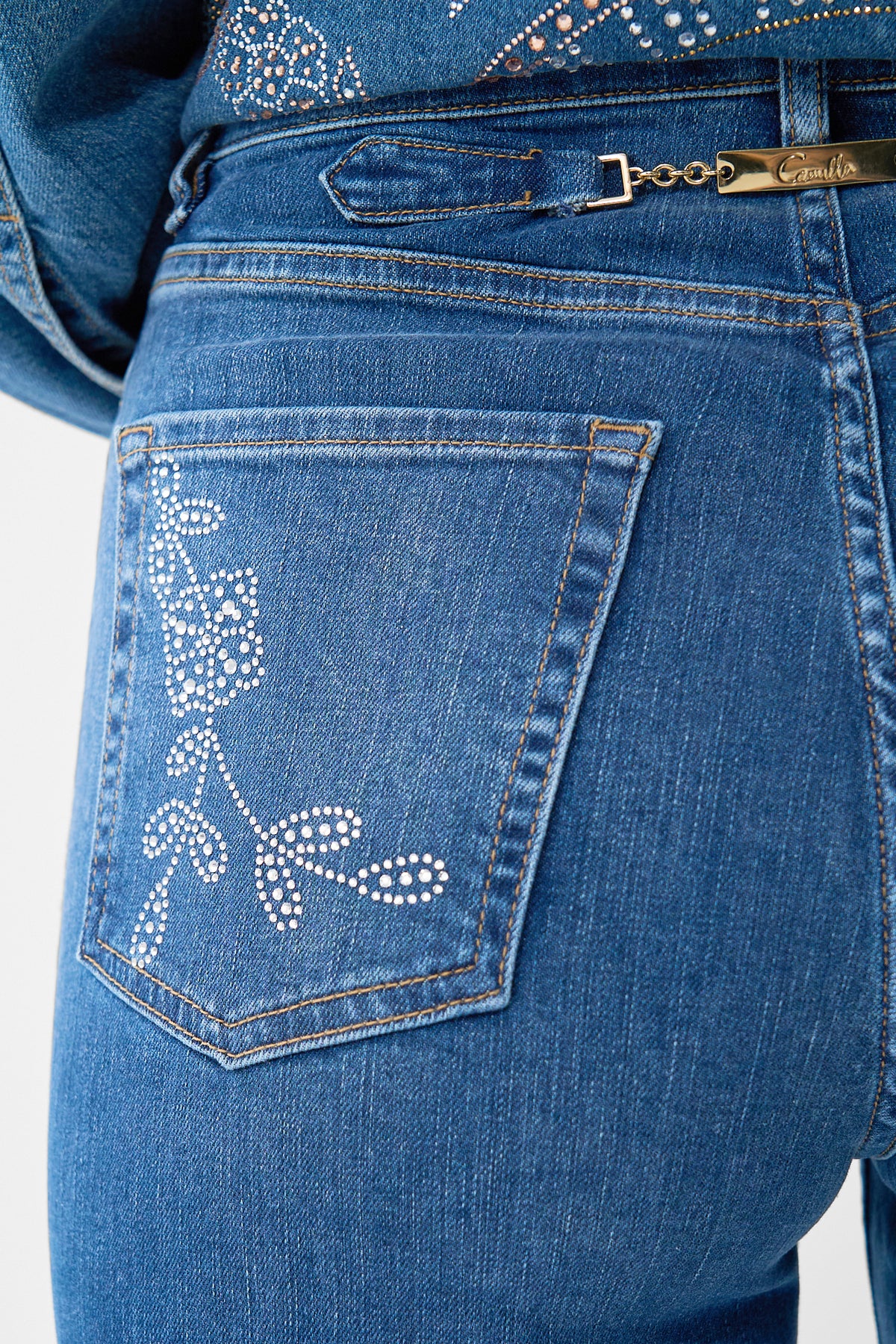 The CAMILLA Jenna Ace Of Lace High Waisted Flare in our Denim print.