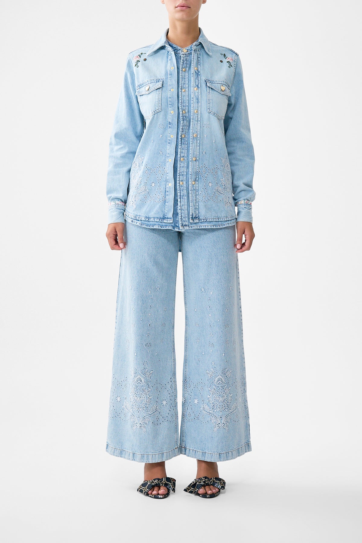 The CAMILLA Sophy Kitsch Stitch Relaxed Shirt in our Denim print.