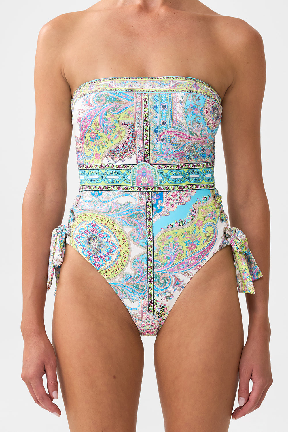 The CAMILLA BANDEAU ONE PIECE WITH EYELET TIE SIDES MAGIC CARPET RIDE