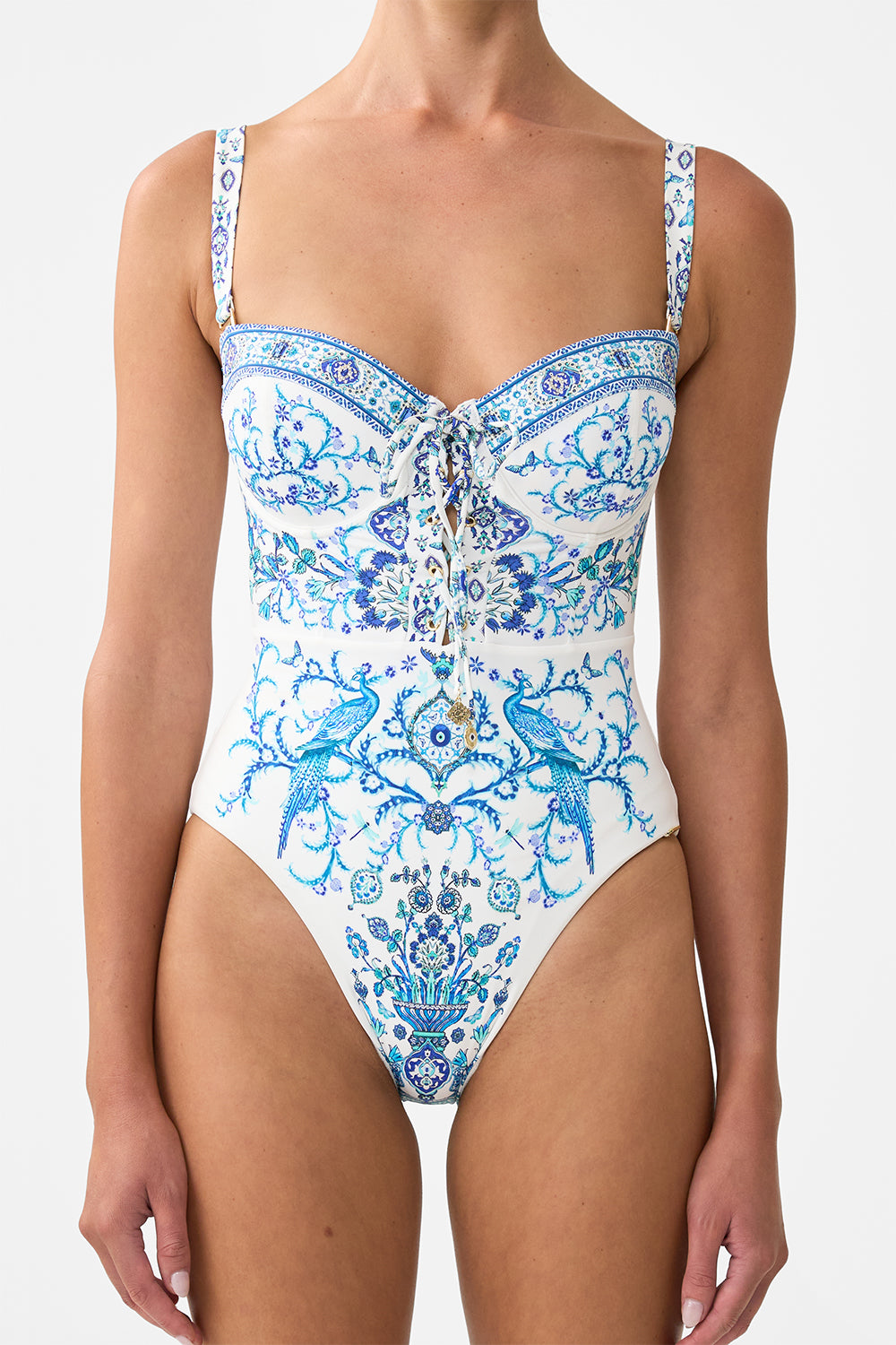 The CAMILLA LACE UP UNDERWIRE MOULDED CUP ONE PIECE ISNIK LULLABY
