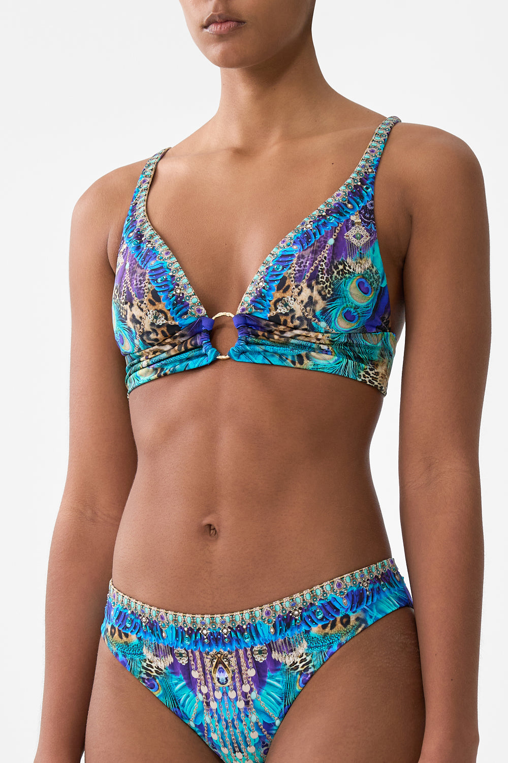 HIGH TRIANGLE BIKINI TOP WITH RING FRONT COSMIC ZOOLOGY