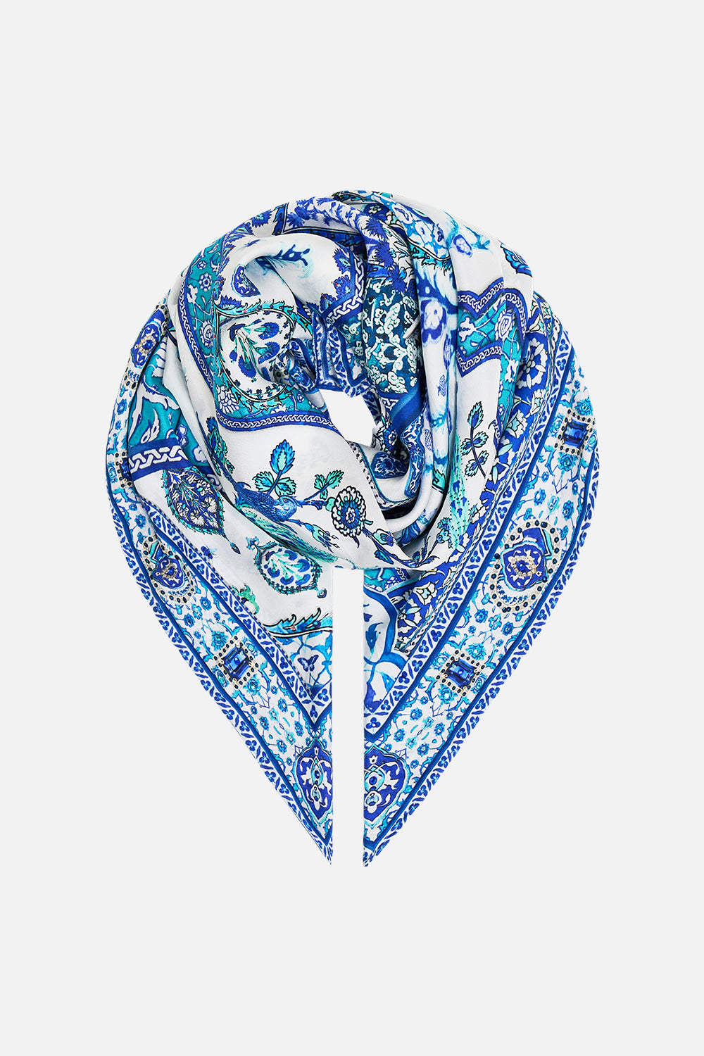 LARGE CRYSTALLED SILK SQUARE SCARF ISNIK LULLABY