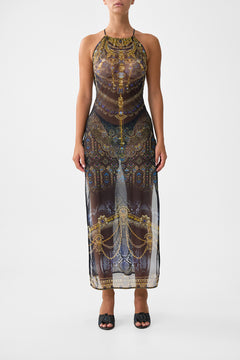 HIGH NECK BEACH MAXI DRESS WITH TIE BACK SONG OF THE SOLSTICE