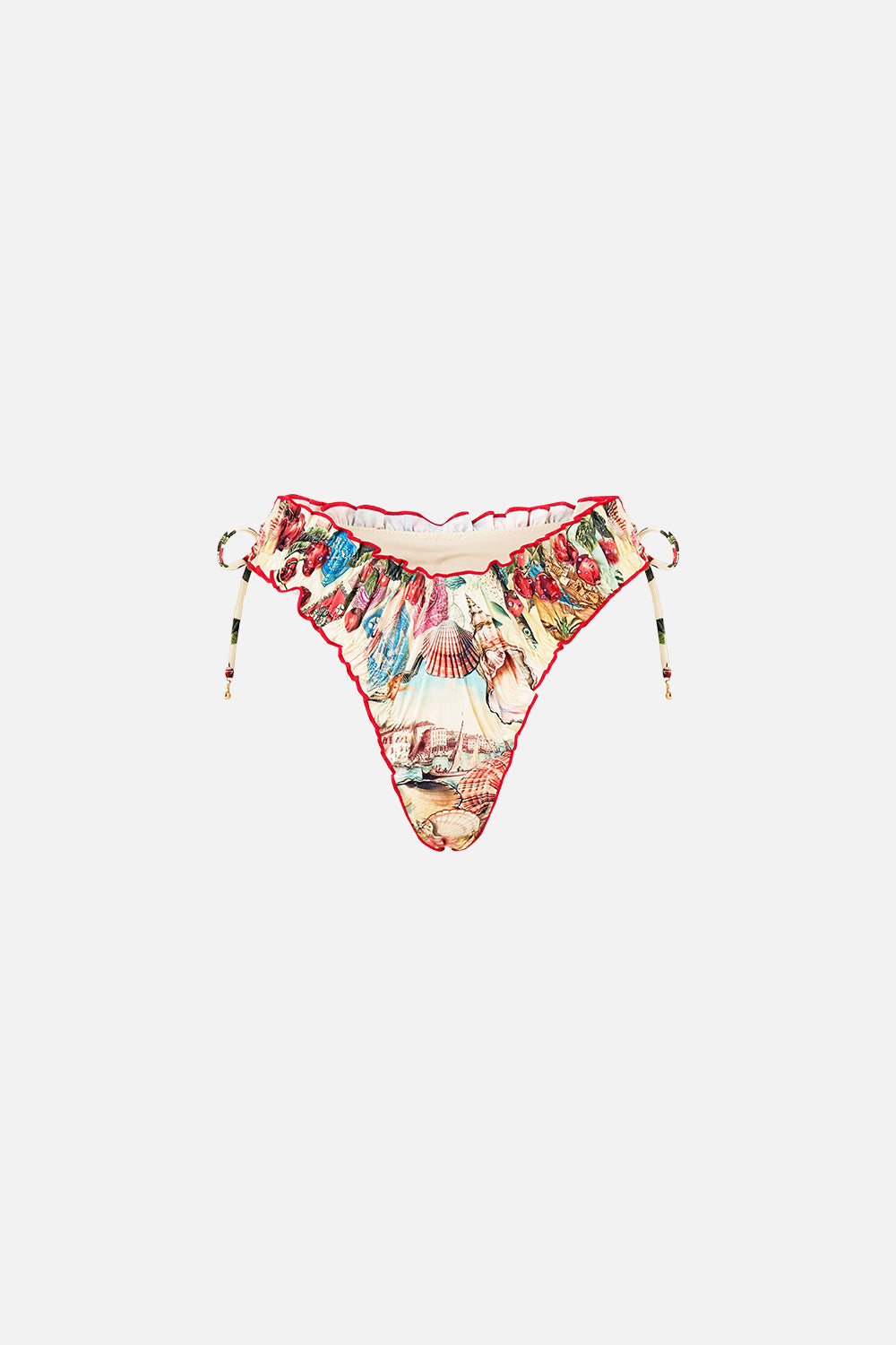 The CAMILLA RUCHED SKIMPY BIKINI BOTTOM WITH TIE SIDES NOTES FROM THE ROAD