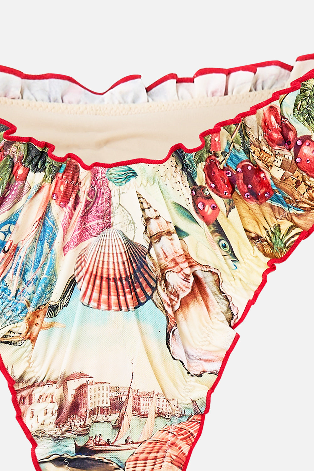 The CAMILLA RUCHED SKIMPY BIKINI BOTTOM WITH TIE SIDES NOTES FROM THE ROAD