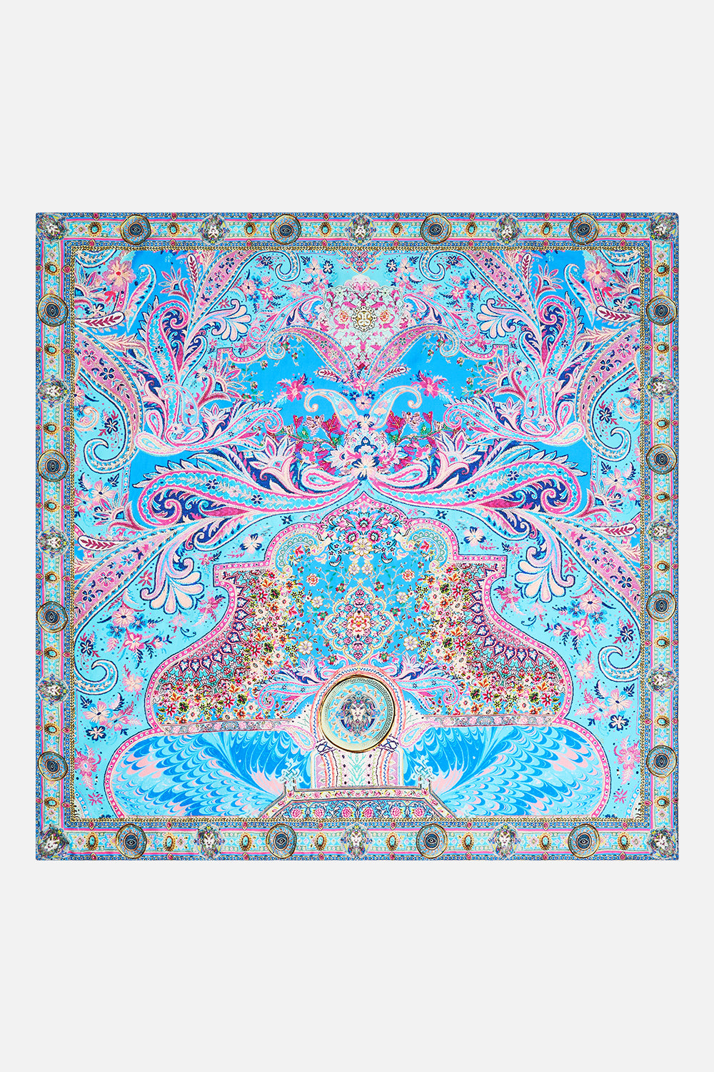 LARGE CRYSTALLED SILK SQUARE SCARF FOOTSTEPS IN FOLKLORE