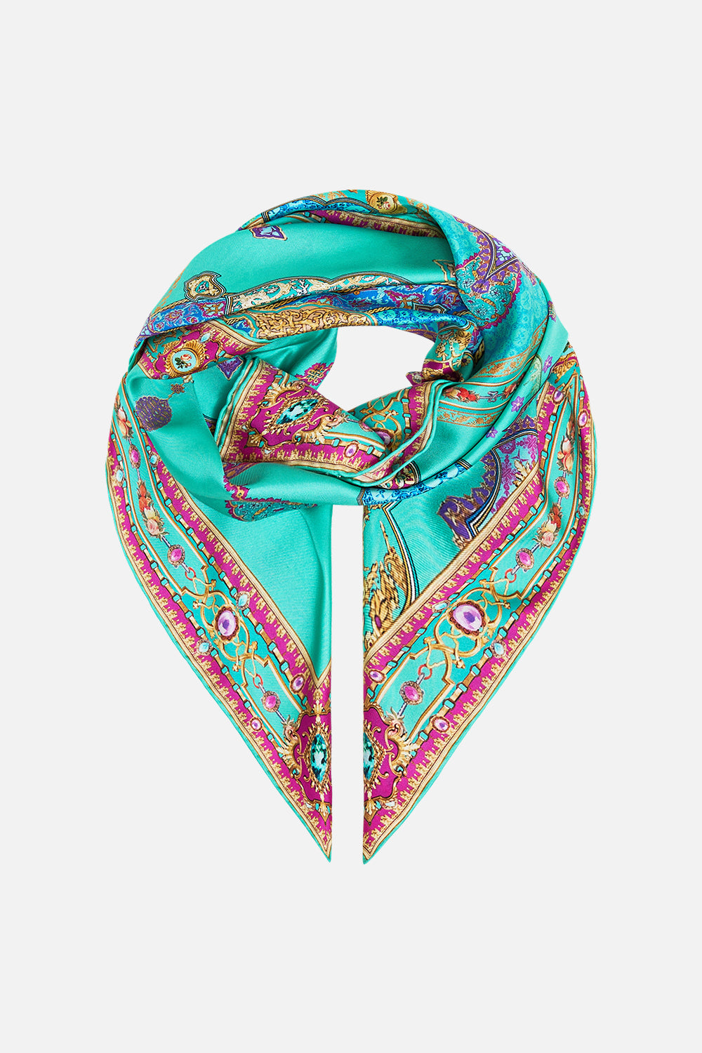 The CAMILLA PRINTED SILK TWILL SQUARE SCARF THE CONCUBINES CORRIDORTHE CONCUBINES CORRIDOR