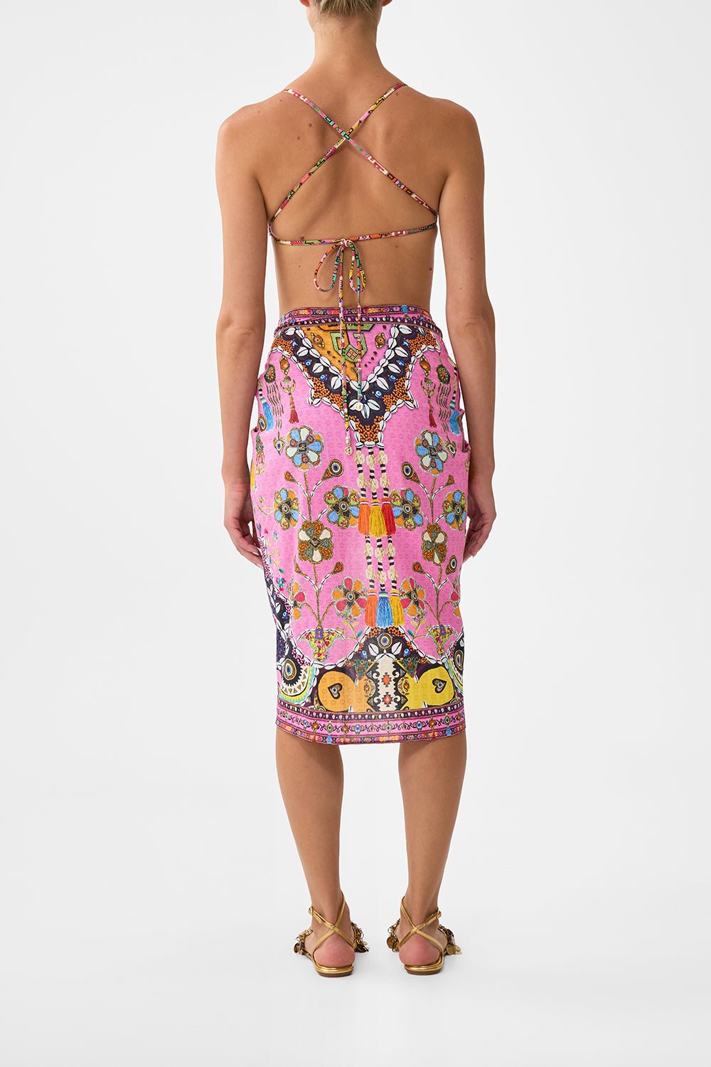 WOVEN SHORT SARONG WITH TASSELS PATCHWORK PANORAMA