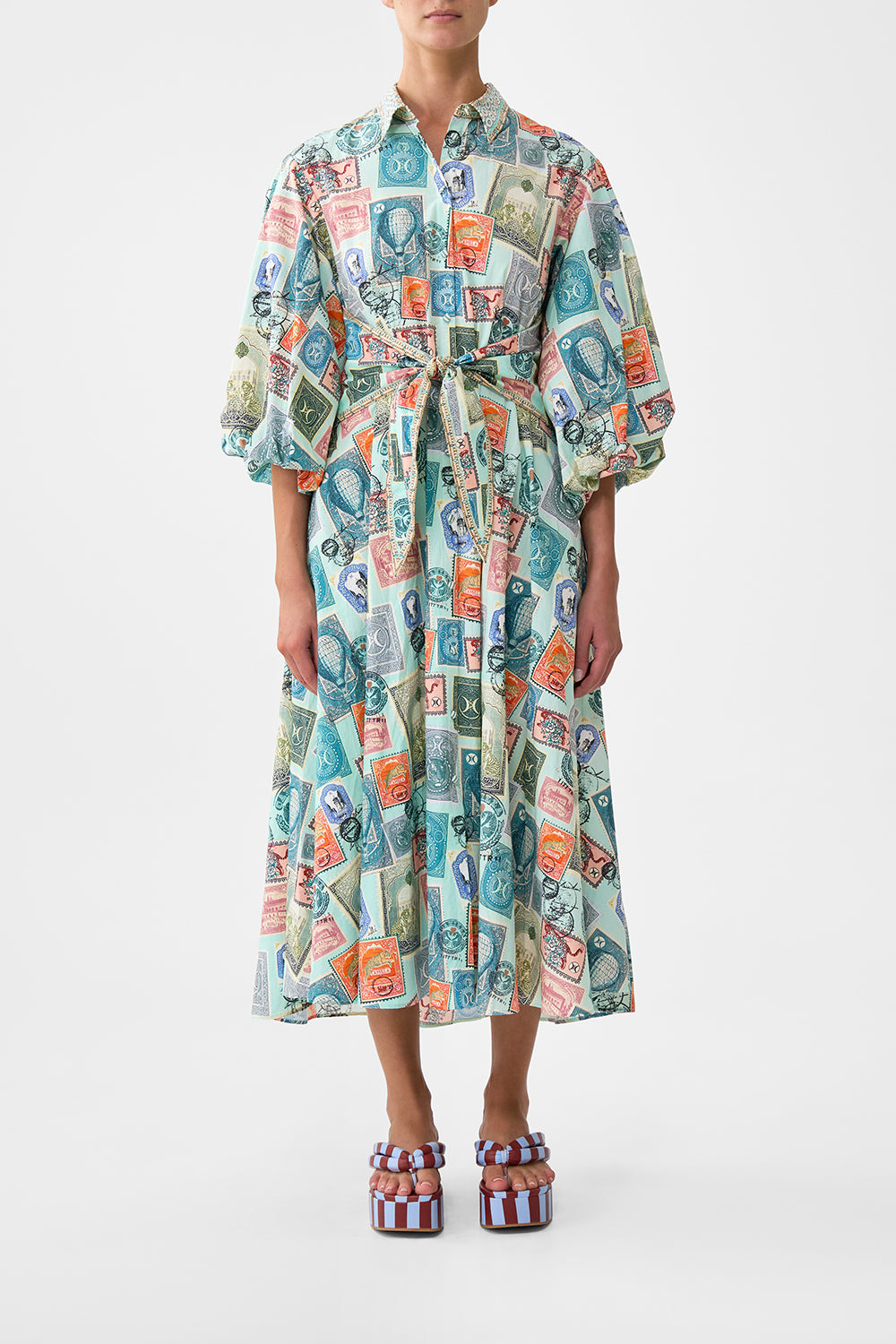 WAIST TIE SHIRT DRESS WITH BUBBLE SLEEVE WITH LOVE FROM TÜRKIYE