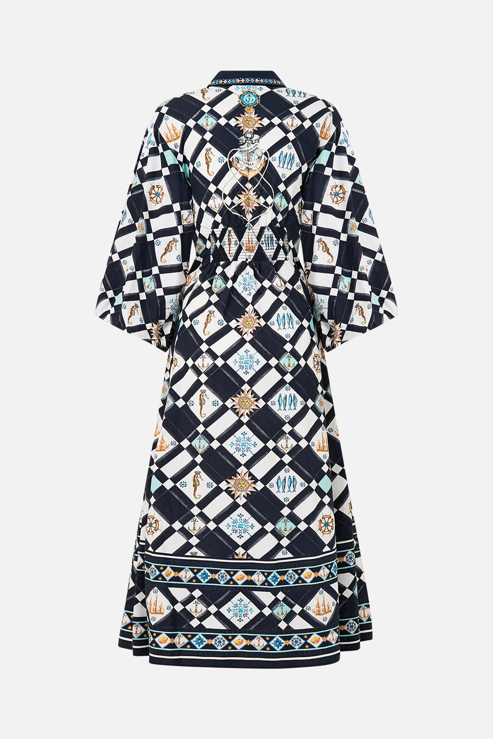 The CAMILLA Waist Tie Shirt Dress With Bubble Sleeve in our Folk Afloat print.