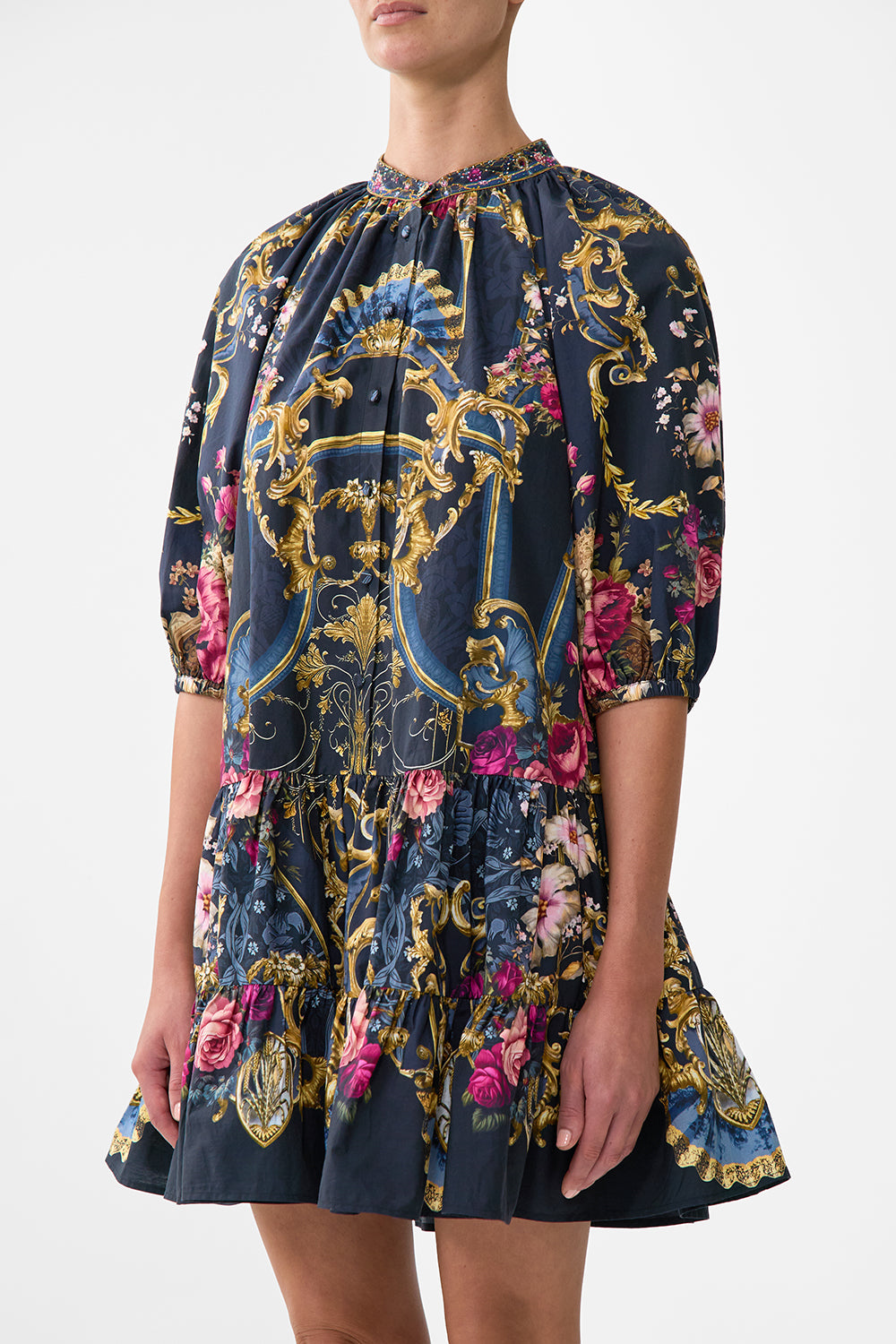 The CAMILLA Puff Sleeve Shirt Dress in our Ornate On A Plate print.