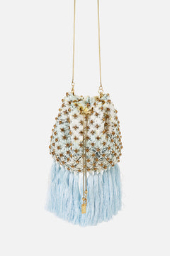 EMBELLISHED DRAWSTRING POUCH BAG WITH TASSELS MY LUCKY STARS