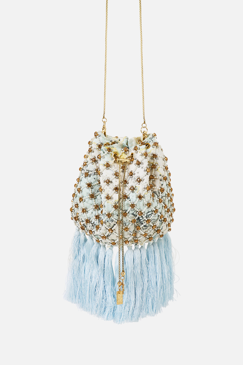 EMBELLISHED DRAWSTRING POUCH BAG WITH TASSELS MY LUCKY STARS
