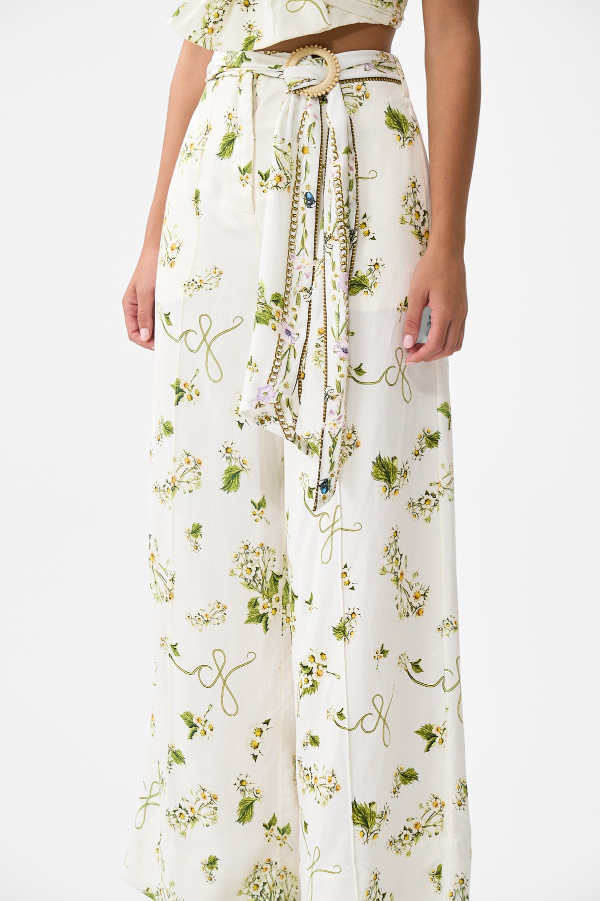 The CAMILLA Scarf Belt Wide Leg Pant in our Botanical Utopia print.