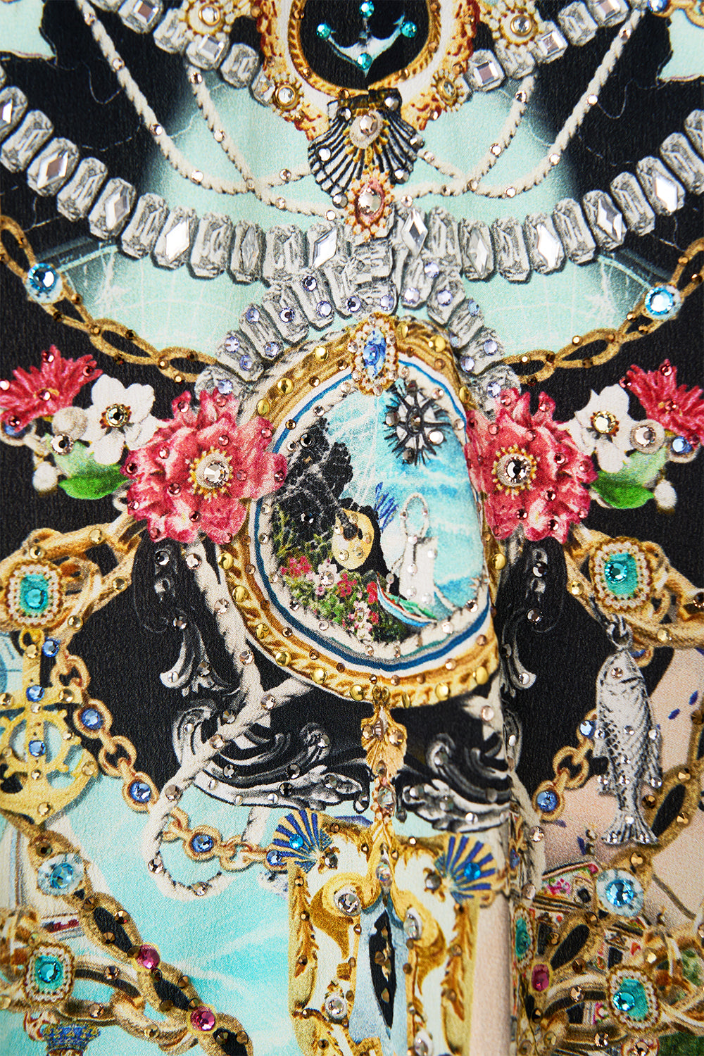 The CAMILLA Drop Shoulder Strap Kaftan in our Folk Afloat print.