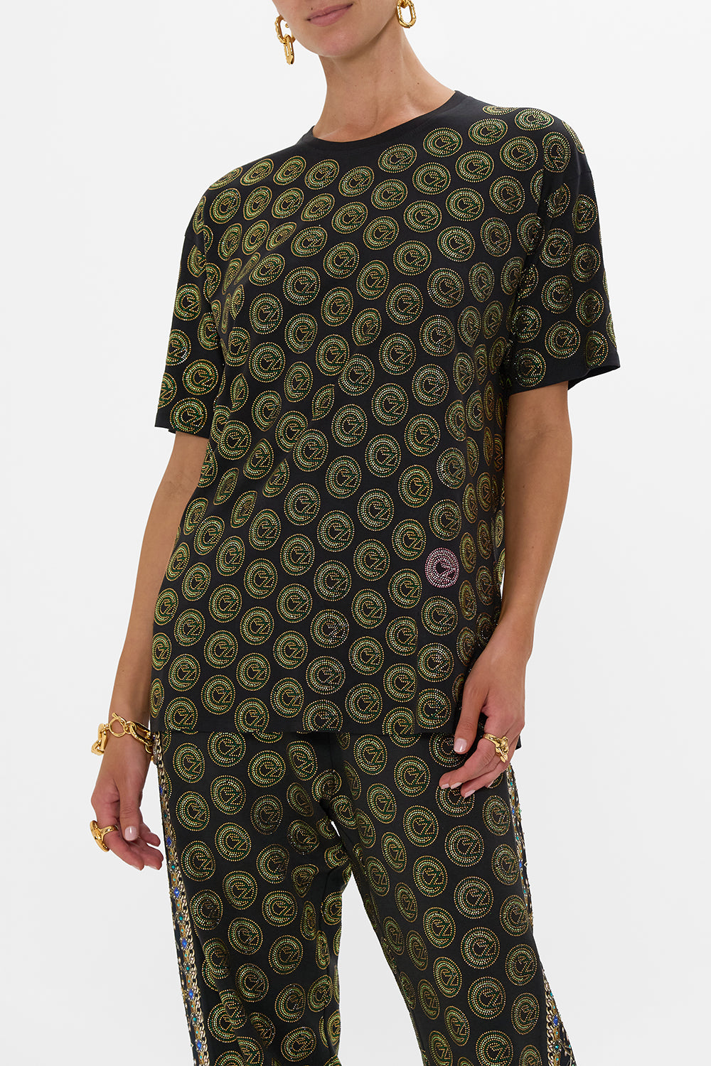 CAMILLA Green/Black Oversized Band Tee- Black in Defy Gravity Print