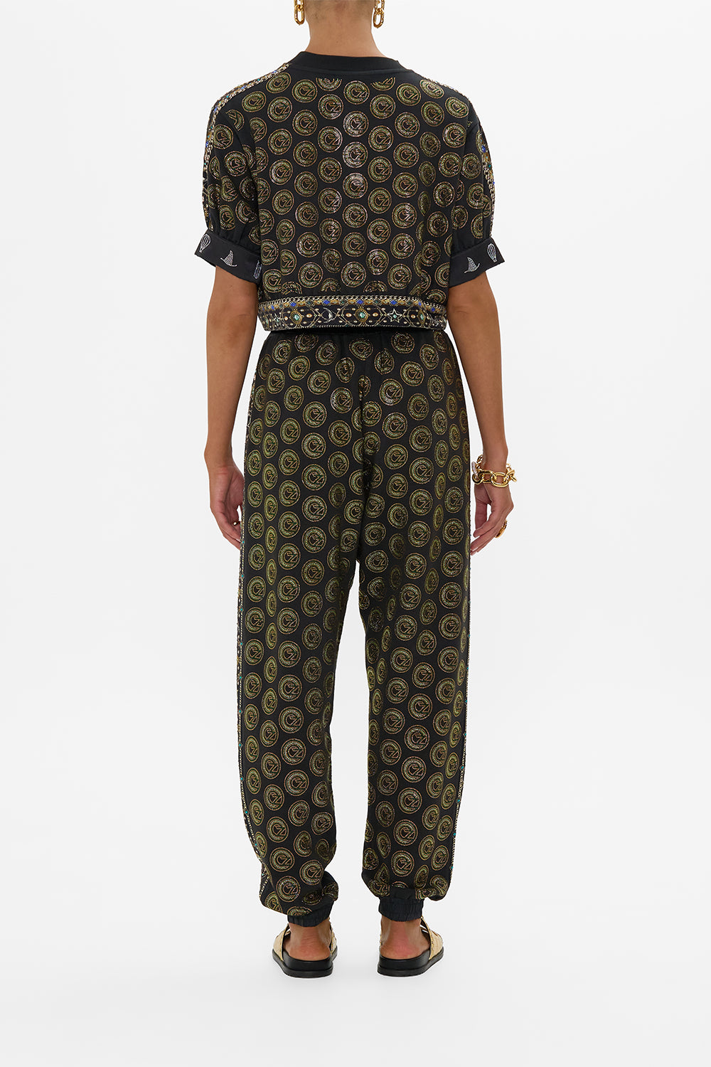 CAMILLA Green/Black Jersey Track Pant with Side Panels in Defy Gravity Print