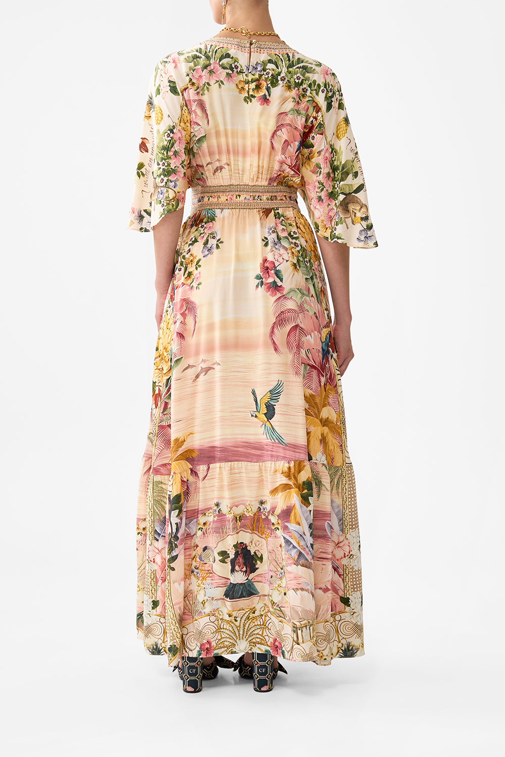 WAISTED DRESS WITH HEM RUFFLE WELCOME TO THE WHITE LOTUS