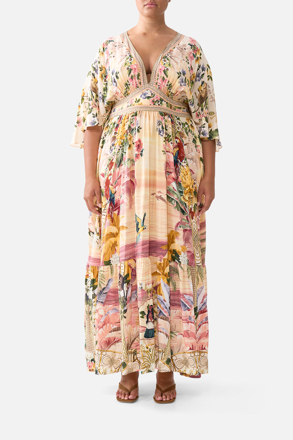 WAISTED DRESS WITH HEM RUFFLE WELCOME TO THE WHITE LOTUS