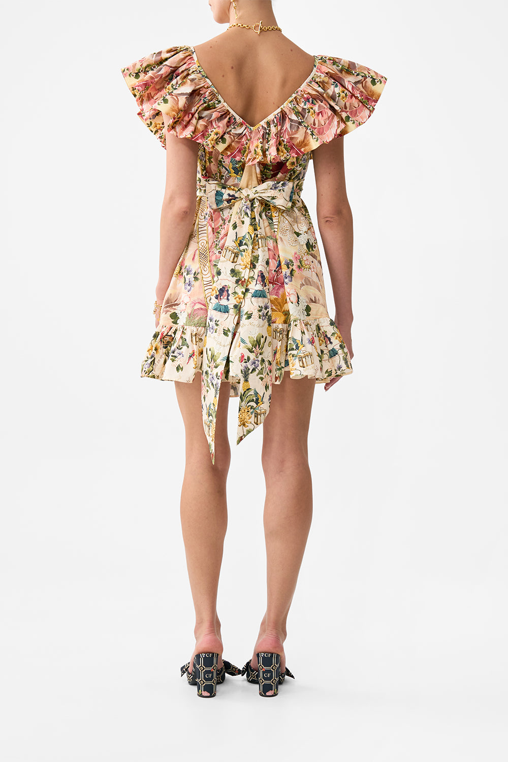 The CAMILLA SHORT FRILL NECK DRESS WITH HARDWARE WELCOME TO THE WHITE LOTUS
