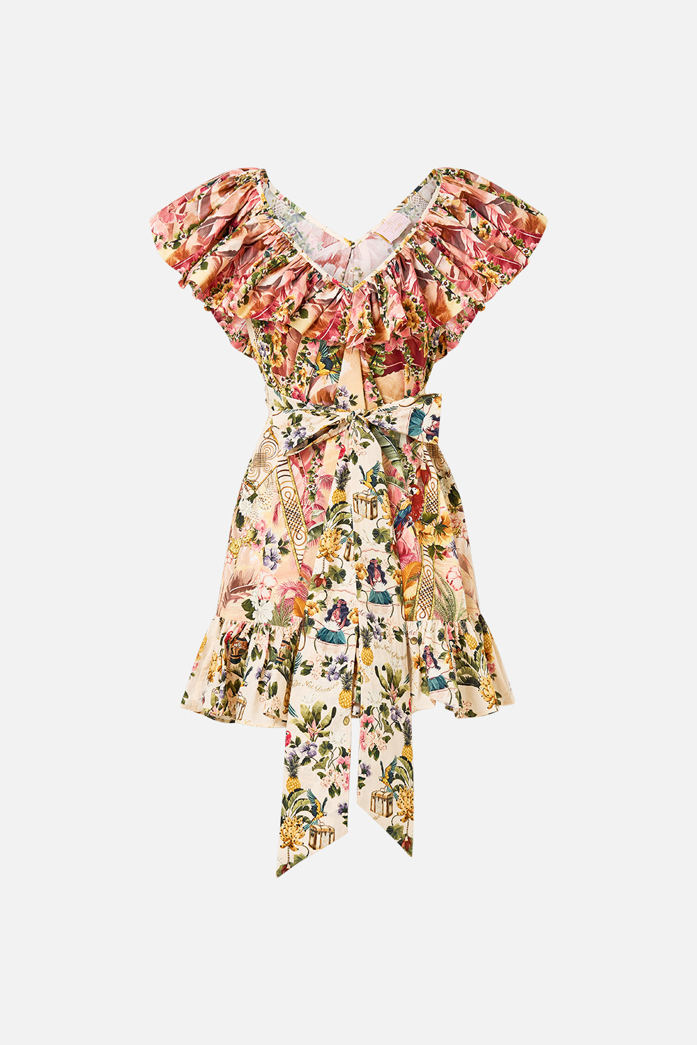 The CAMILLA SHORT FRILL NECK DRESS WITH HARDWARE WELCOME TO THE WHITE LOTUS