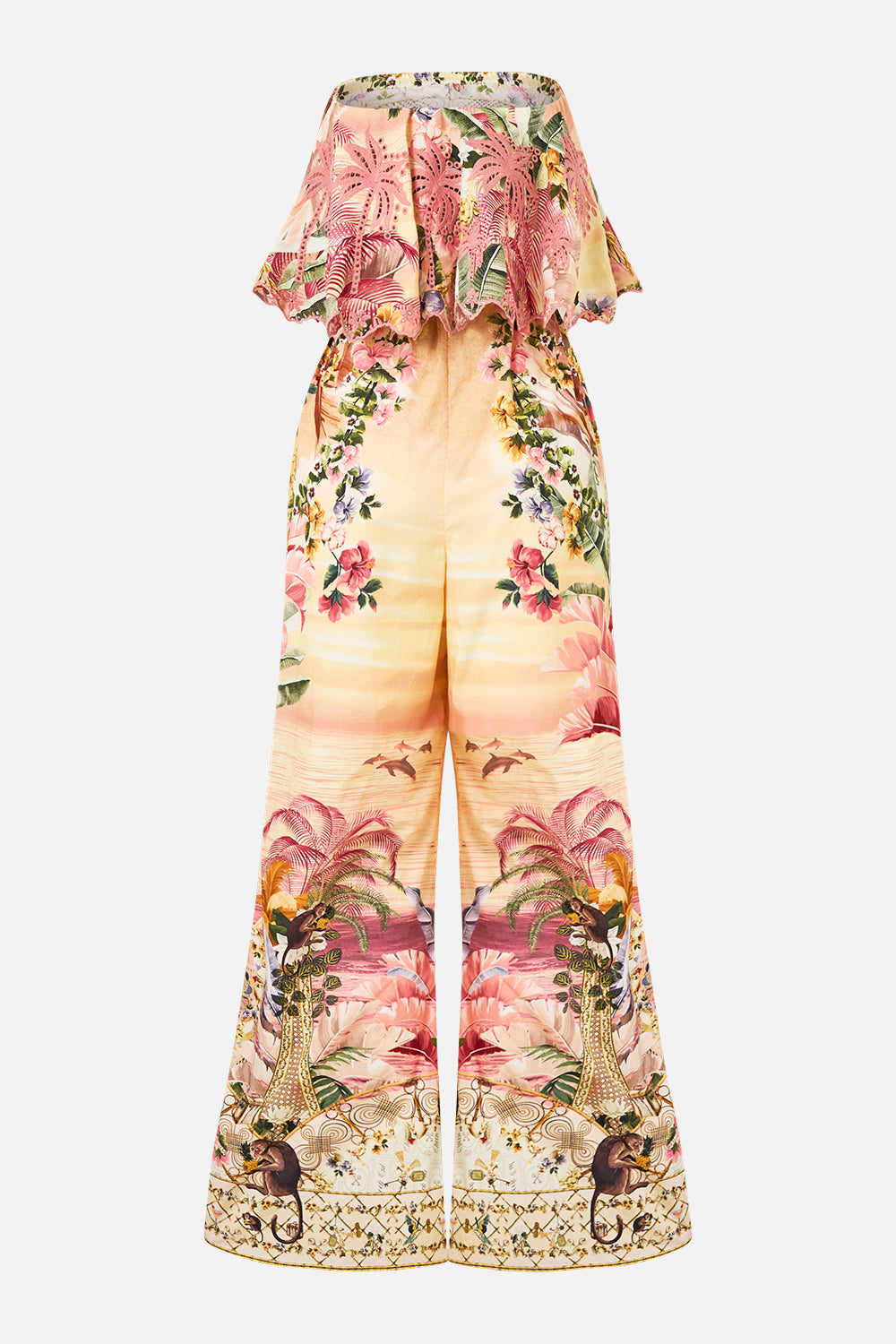 STRAPLESS JUMPSUIT WITH FRILL WELCOME TO THE WHITE LOTUS