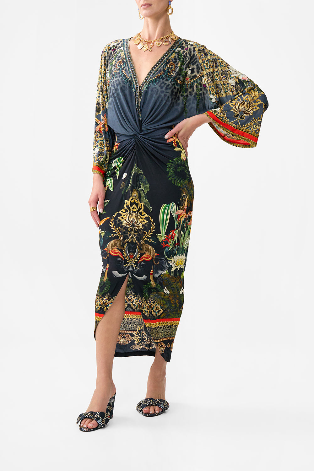 LONG SPLIT FRONT TWIST DRESS READY FOR MY WELCOME DRINK