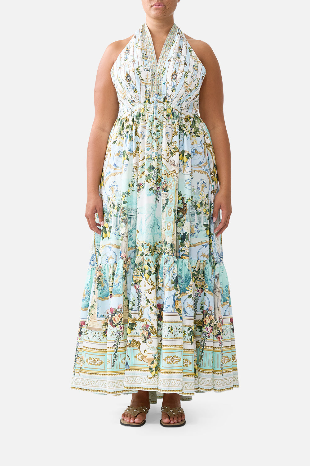 RUFFLE HEM HALTER DRESS VENUS ON A VESPA