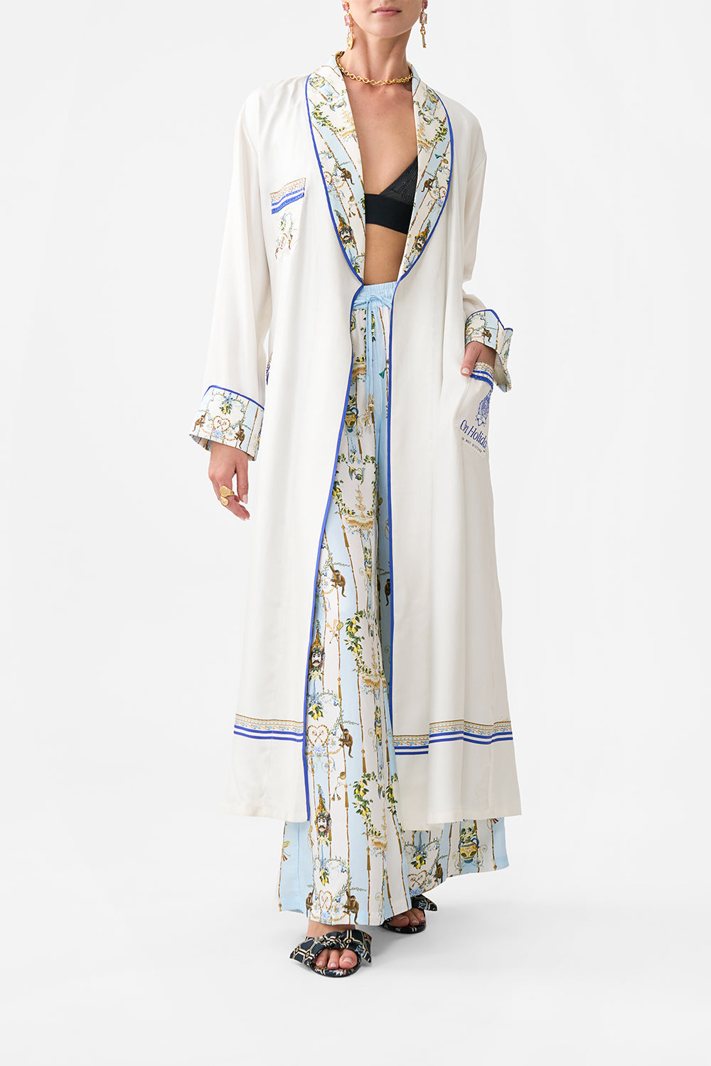 The CAMILLA LONG ROBE WITH TIE VENUS ON A VESPAVENUS ON A VESPA