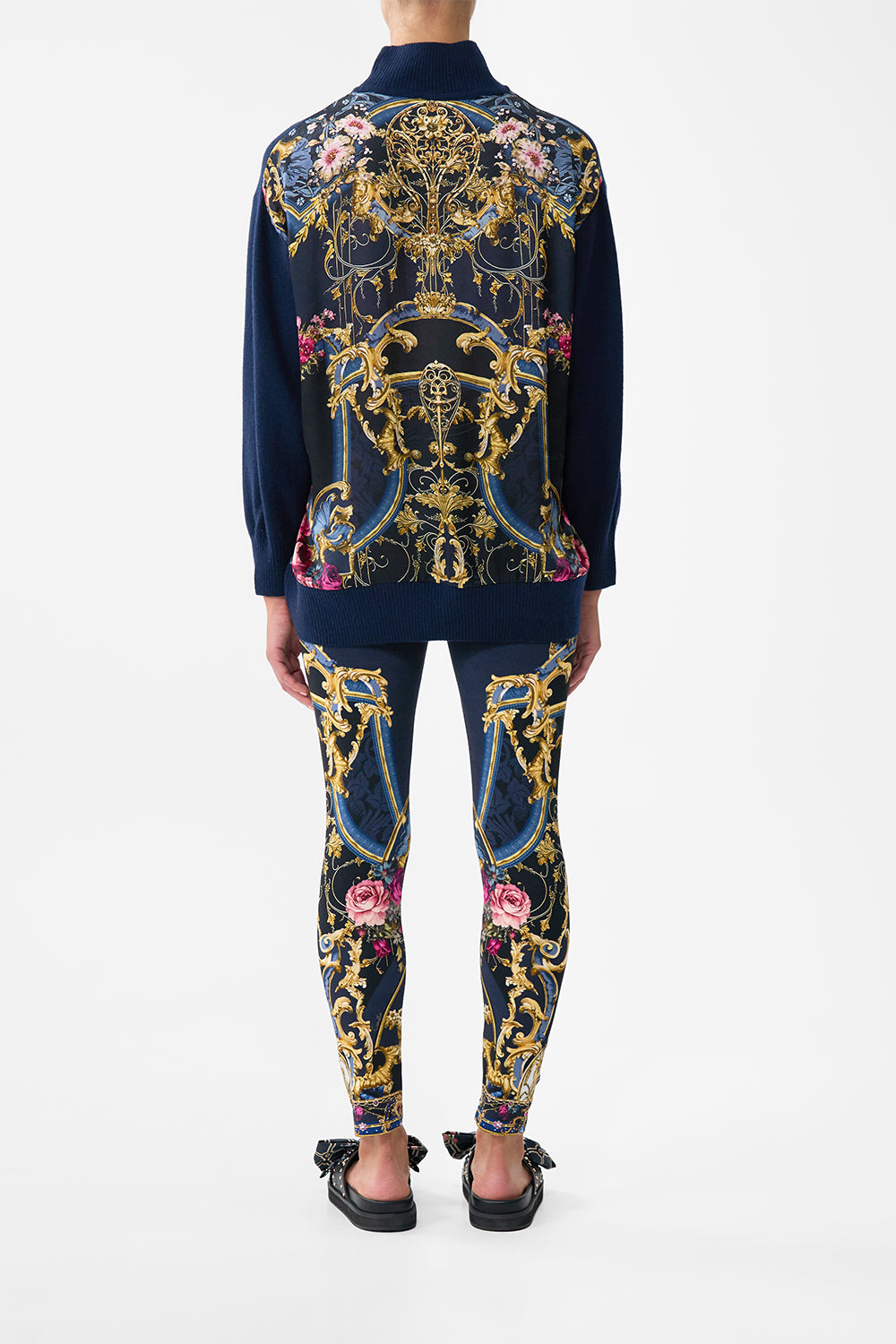 The CAMILLA Silk Back Turtle Neck Knit in our Ornate On A Plate print.