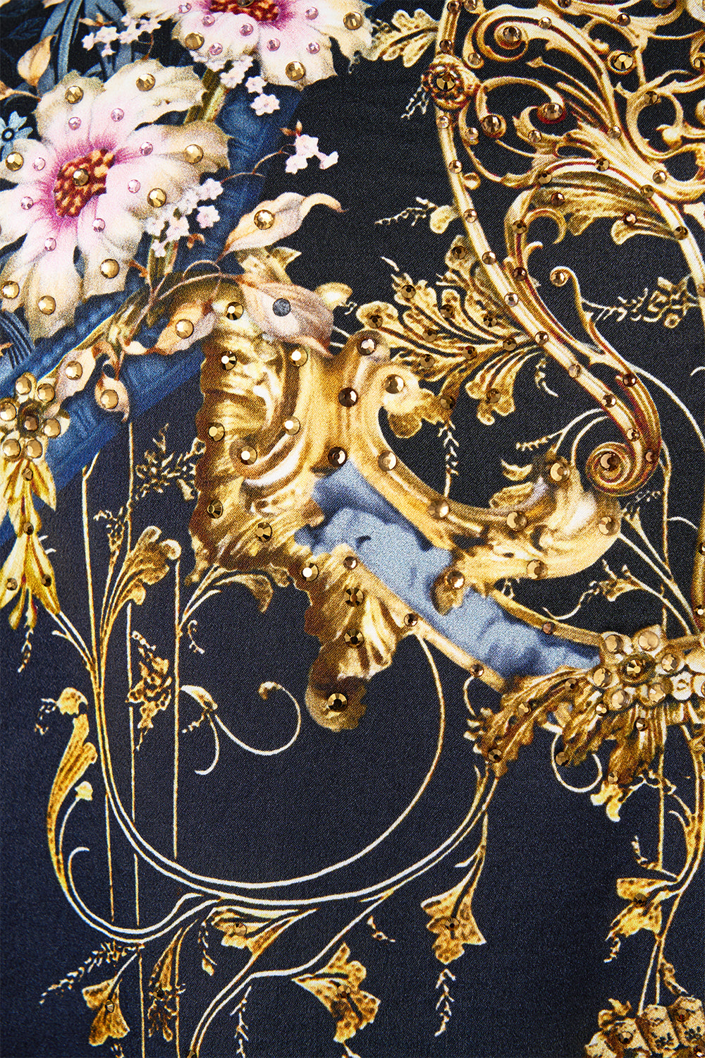 The CAMILLA Silk Back Turtle Neck Knit in our Ornate On A Plate print.