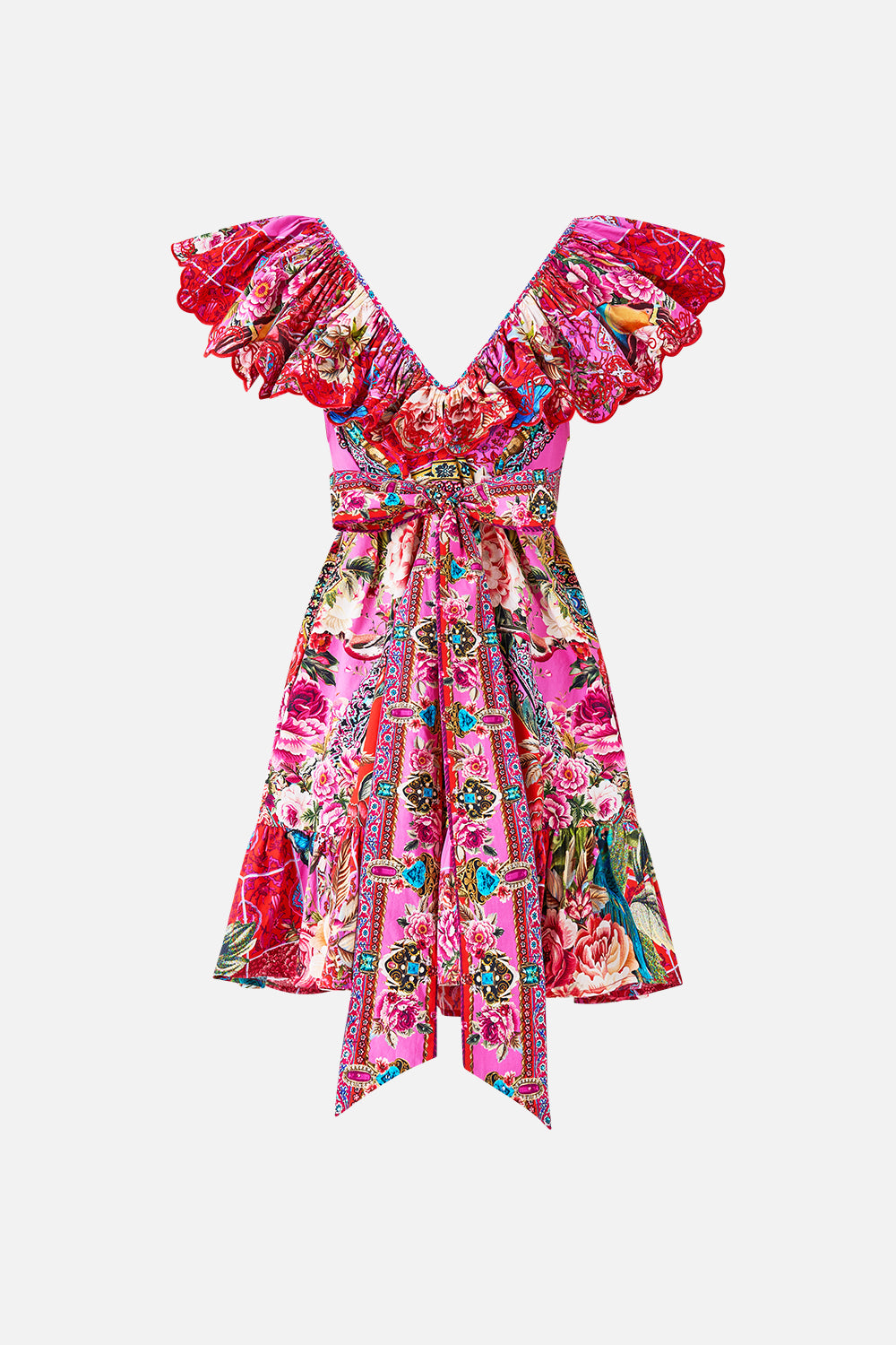 The CAMILLA SHORT FRILL NECK DRESS HEIRLOOM EMPIRE